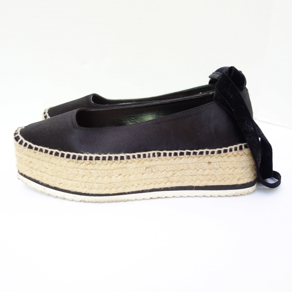 Black Satin Jute Espadrilles Platform Sandals  sz7 - Picture 2 of 10